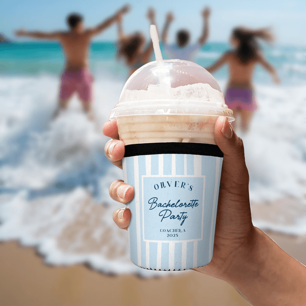 Personalised Bachelorette Party Striped Design Can Cooler Sleeve with Name Location and Date Beach Bachelor Party Gift for Friends Besties