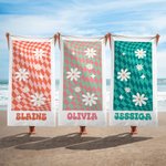 Personlig Vintage Plaid Daisy Quick Dry Oversized Strandhandduk med namn Sommar Semester Party Tillbehör Födelsedagspresent för kvinnor