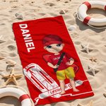 Personalized Cartoon Lifeguard Quick Dry Beach Towel with Name Outdoor Activities Summer Essentials Gift for Lifesaver