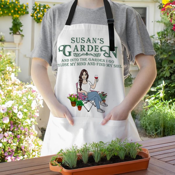 Tablier réglable personnalisé avec nom et poche Cadeau d'anniversaire pour la famille amateur de jardinage