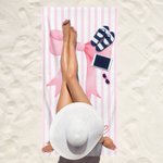 Serviette de plage surdimensionnée avec nom, personnalisée par Coquette Rose Bow Stripes Quick Dry Travel Essentials Summer Vacation Birthday Gift for Women