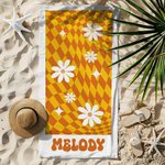 Personlig Vintage Plaid Daisy Quick Dry Oversized Strandhandduk med namn Sommar Semester Party Tillbehör Födelsedagspresent för kvinnor