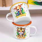 Henkilökohtainen Cartoon Rabbit Panda Animal 12 oz värillinen vanne emali muki nimi syntymäpäivä Travel lahja pojille tytöille