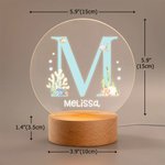 Linterna nocturna LED personalizada con iniciales de animal marino, nombre y base de madera Decoración de habitación infantil Regalo de cumpleaños Baby Shower para niños 8