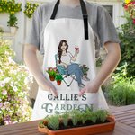 Personalized Retro Gardening Cartoon Character Adjustable Apron with Name and Front Pocket Birthday Gift for Women Men