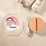 Personlig tegneserie baby regnbuesky akryl LED-nattlys med trebunn og navn Rominnredning Bursdagsgave til barn