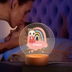 Personlig tegneserie baby regnbuesky akryl LED-nattlys med trebunn og navn Rominnredning Bursdagsgave til barn