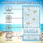 Asciugamano da spiaggia personalizzato con stampa a margherita, morbido e ad asciugatura rapida, con nome, viaggio, vacanza estiva, regalo di compleanno essenziale per donne e ragazze.