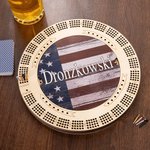 Personalized American Flag Design Portable Wooden Cribbage Board with Pegs and Poker Camping Outdoor Activities Birthday Gift for Cribbage Lovers