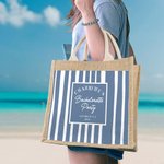 Personalized Multicolour Stripe Bachelor Party Design Jute Tote Bag with Name Travel Accessory Bridesmaid Gift for Women