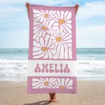 Personlig snabbtorkande strandhandduk retro blommor och namn badlakan för sommarsemester strand och födelsedagspresent