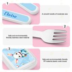 Personalised Cartoon Animals Safe Stainless Steel Fork Spoon Knife 3 Pcs Cutlery Set with Name and Case Back to School Birthday Gift for Boys Girls