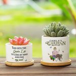 Personalised Retro Garden Cartoon Character Ceramic Plant Pot with Drainage and Bamboo Base Garden Essential Birthday Gift for Family Gardening Lover