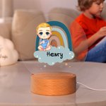 Personlig tegneserie baby regnbuesky akryl LED-nattlys med trebunn og navn Rominnredning Bursdagsgave til barn