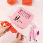 Personalized Cute Cartoon Character 8 Pcs Crochet Hook Set with Name Scissors and Storage Box Birthday Anniversary Gift for Knitting Lovers