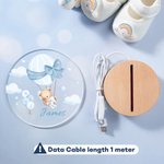 Personalised Cloud Hot Air Balloon Cute Teddy Bear LED Night Light with Name and Wooden Base Nursery Decor Birthday Gift for Baby Kid