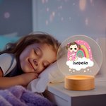 Personlig tegneserie baby regnbuesky akryl LED-nattlys med trebunn og navn Rominnredning Bursdagsgave til barn
