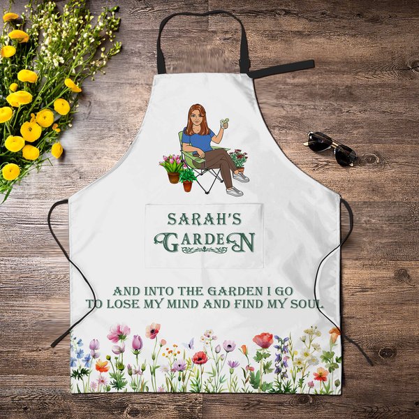 Personalized Retro Gardening Cartoon Character Adjustable Apron with Name and Front Pocket Birthday Gift for Women Men