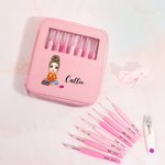 Personalized Cute Cartoon Character 8 Pcs Crochet Hook Set with Name Scissors and Storage Box Birthday Anniversary Gift for Knitting Lovers