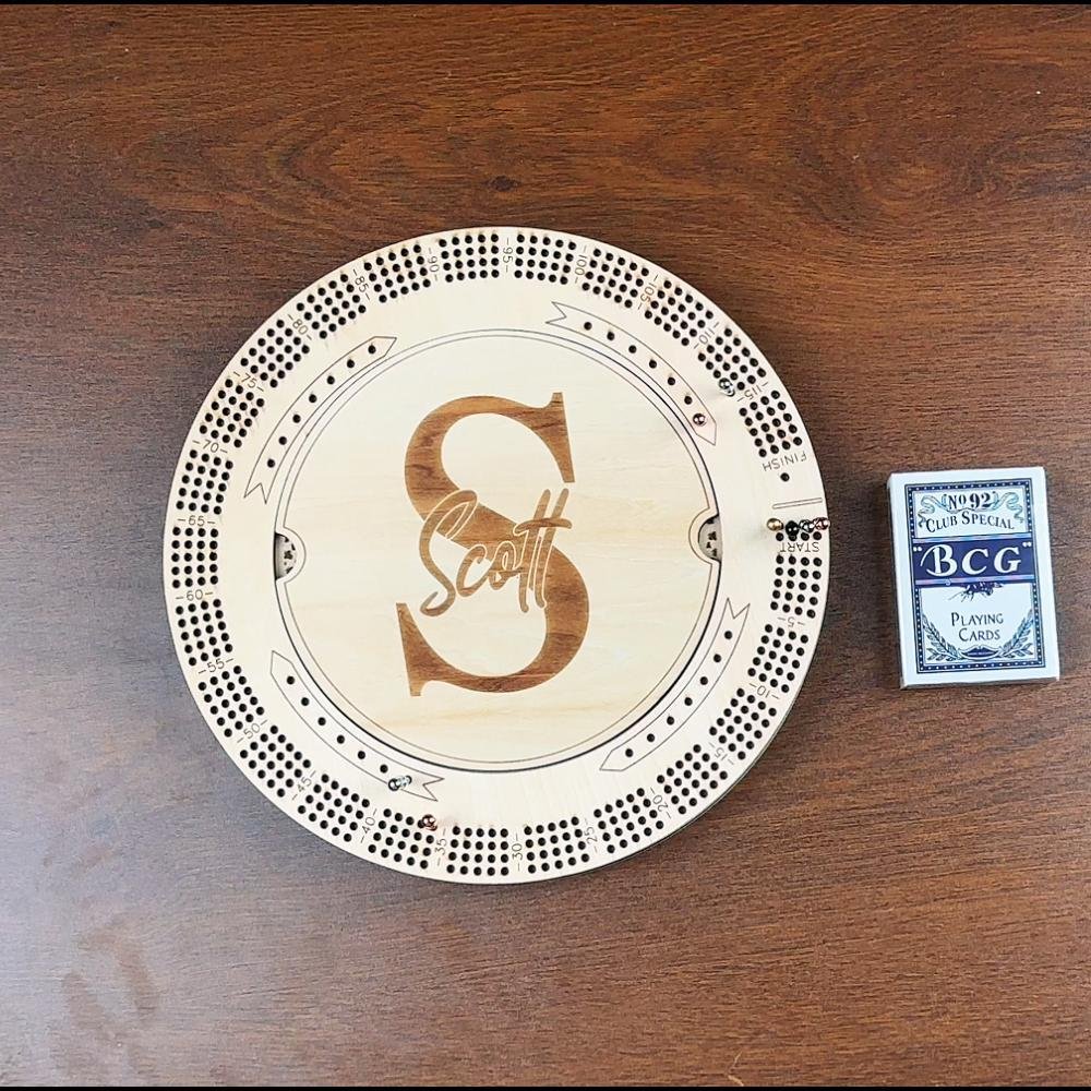 Personalized Engraved Monogram Wooden Cribbage Board Set with 4 Tracks and 16 Pegs Travel Party Game Birthday Gift for Cribbage Lovers 5