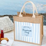 Personalized Multicolour Stripe Bachelor Party Design Jute Tote Bag with Name Travel Accessory Bridesmaid Gift for Women