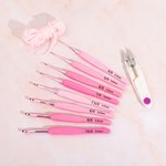 Personalized Cute Cartoon Character 8 Pcs Crochet Hook Set with Name Scissors and Storage Box Birthday Anniversary Gift for Knitting Lovers