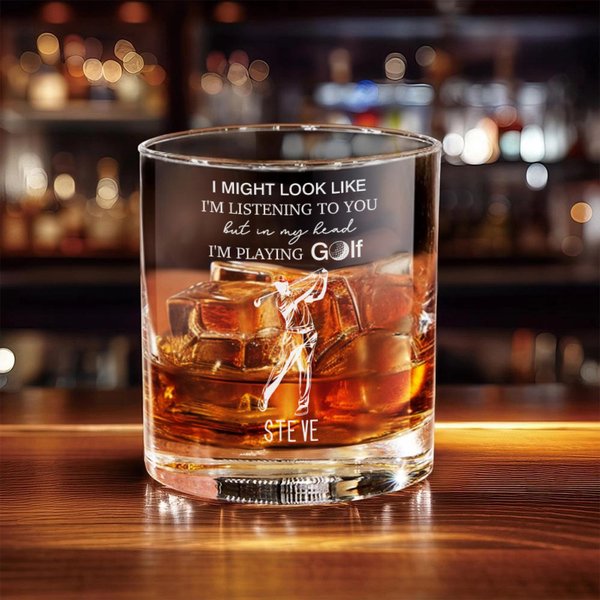 Personalized I'm Playing Golf 10 oz Old Fashioned Rock Whiskey Glass with Engraved Name Anniversary Birthday Gift for Golfers Whiskey Lovers