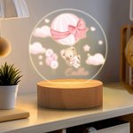 Personalised Cloud Hot Air Balloon Cute Teddy Bear LED Night Light with Name and Wooden Base Nursery Decor Birthday Gift for Baby Kid