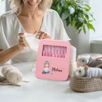 Personalized Cute Cartoon Character 8 Pcs Crochet Hook Set with Name Scissors and Storage Box Birthday Anniversary Gift for Knitting Lovers