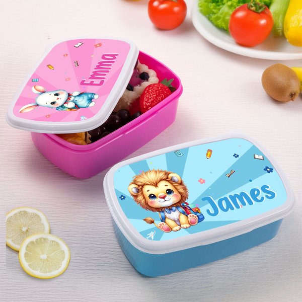 Personalised Cute Lion Giraffe Cartoon Schoolbag Animals Food Grade Lunch Box with Name Birthday Back to School Gift for Boys Girls