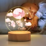 Personalised Cloud Hot Air Balloon Cute Teddy Bear LED Night Light with Name and Wooden Base Nursery Decor Birthday Gift for Baby Kid