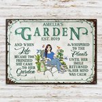 Gepersonaliseerde Retro Garden Cartoon Character Metal Sign met naam tuindecor Housewarming verjaardagscadeau voor vrouwen mannen tuinieren liefhebbers