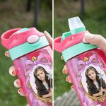 Marcos de fotos personalizados de princesas Botella de agua de 16 oz con pajita con nombre y asa Regalo de vacaciones de cumpleaños de vuelta al cole para niñas