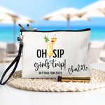 Gepersonaliseerd Oh Sip Girls Trip Drinks Draagbaar Make-uptasje met Naam en Polsbandje Reisgeschenk voor Dagelijks Gebruik voor Vrouwen Meisje