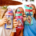 Marcos de fotos personalizados de princesas Botella de agua de 16 oz con pajita con nombre y asa Regalo de vacaciones de cumpleaños de vuelta al cole para niñas