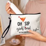 Gepersonaliseerd Oh Sip Girls Trip Drinks Draagbaar Make-uptasje met Naam en Polsbandje Reisgeschenk voor Dagelijks Gebruik voor Vrouwen Meisje