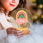 Personalised Boho Rainbow Acrylic LED Night Light with Name and Wooden Base Cute Nursery Decor Baby Shower Gift for Baby Girls Boys