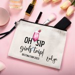 Gepersonaliseerd Oh Sip Girls Trip Drinks Draagbaar Make-uptasje met Naam en Polsbandje Reisgeschenk voor Dagelijks Gebruik voor Vrouwen Meisje