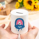 Salvadanaio personalizzato in ceramica arcobaleno carino con nome Regalo di compleanno per ragazzi e ragazze
