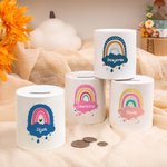 Salvadanaio personalizzato in ceramica arcobaleno carino con nome Regalo di compleanno per ragazzi e ragazze