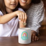 Salvadanaio personalizzato in ceramica arcobaleno carino con nome Regalo di compleanno per ragazzi e ragazze