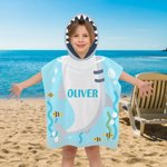 Personalized Underwater World Ocean Shark Soft Quick Dry Hooded Beach Towel with Name Beach Vacation Travel Essential Birthday Gift for Kids