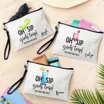 Gepersonaliseerd Oh Sip Girls Trip Drinks Draagbaar Make-uptasje met Naam en Polsbandje Reisgeschenk voor Dagelijks Gebruik voor Vrouwen Meisje