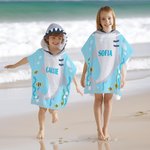 Personalized Underwater World Ocean Shark Soft Quick Dry Hooded Beach Towel with Name Beach Vacation Travel Essential Birthday Gift for Kids