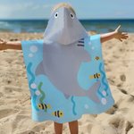 Personalized Underwater World Ocean Shark Soft Quick Dry Hooded Beach Towel with Name Beach Vacation Travel Essential Birthday Gift for Kids