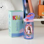 Marcos de fotos personalizados de princesas Botella de agua de 16 oz con pajita con nombre y asa Regalo de vacaciones de cumpleaños de vuelta al cole para niñas