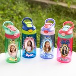 Marcos de fotos personalizados de princesas Botella de agua de 16 oz con pajita con nombre y asa Regalo de vacaciones de cumpleaños de vuelta al cole para niñas