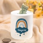 Salvadanaio personalizzato in ceramica arcobaleno carino con nome Regalo di compleanno per ragazzi e ragazze