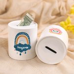 Salvadanaio personalizzato in ceramica arcobaleno carino con nome Regalo di compleanno per ragazzi e ragazze