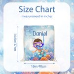 Personalized Cartoon Scuba Diver Quick Dry Oversized Name Beach Towel and Bag Summer Vacation Beach Essentials Birthday Gift for Boys Girls Adults